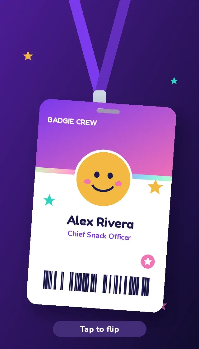 Badgie card design preview on a phone